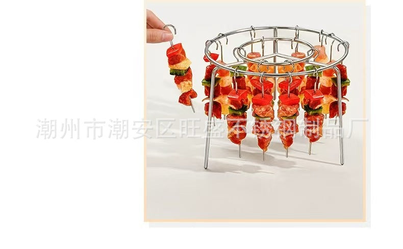 Air Fryer Barbecue Grill24Satay Stainless Steel Grill Rack Kebabs Stick Vertical Hanging Meat Skewers Oven Stick Hook