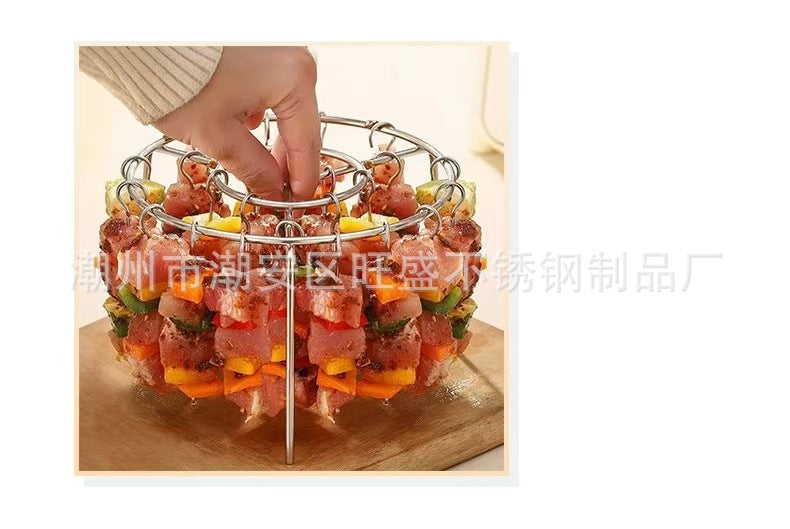 Air Fryer Barbecue Grill24Satay Stainless Steel Grill Rack Kebabs Stick Vertical Hanging Meat Skewers Oven Stick Hook