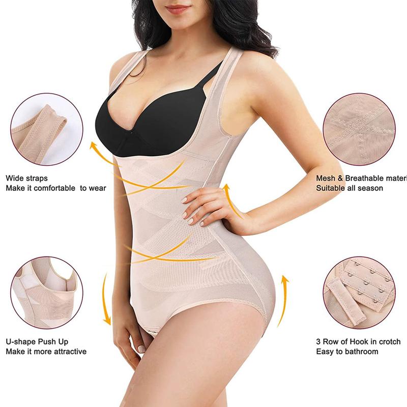 1-2 Counts Mesh Shapewear Bodysuit Tummy Control for Women Plus Size Faja Body Shaper Backless Bodysuit Butt Lifter, Ladies Seamless Breathable Shapewear Plus Size S -3XL Beige Black
