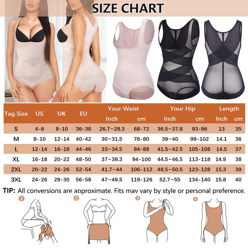 1-2 Counts Mesh Shapewear Bodysuit Tummy Control for Women Plus Size Faja Body Shaper Backless Bodysuit Butt Lifter, Ladies Seamless Breathable Shapewear Plus Size S -3XL Beige Black