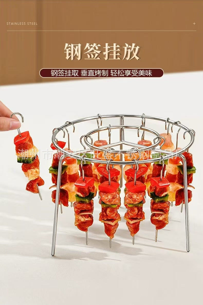 Air Fryer Barbecue Grill24Satay Stainless Steel Grill Rack Kebabs Stick Vertical Hanging Meat Skewers Oven Stick Hook