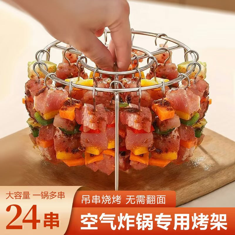 Air Fryer Barbecue Grill24Satay Stainless Steel Grill Rack Kebabs Stick Vertical Hanging Meat Skewers Oven Stick Hook
