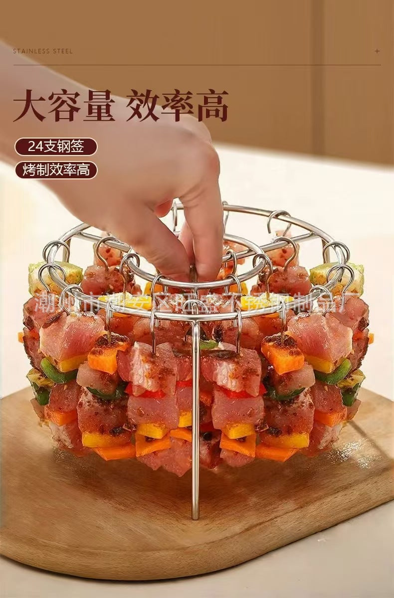 Air Fryer Barbecue Grill24Satay Stainless Steel Grill Rack Kebabs Stick Vertical Hanging Meat Skewers Oven Stick Hook
