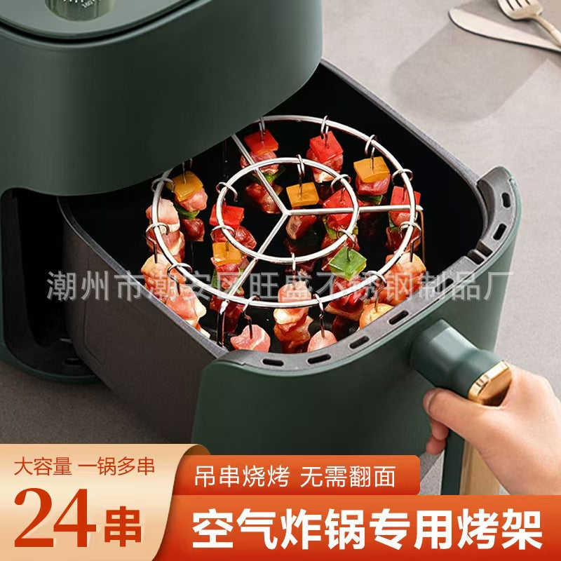 Air Fryer Barbecue Grill24Satay Stainless Steel Grill Rack Kebabs Stick Vertical Hanging Meat Skewers Oven Stick Hook