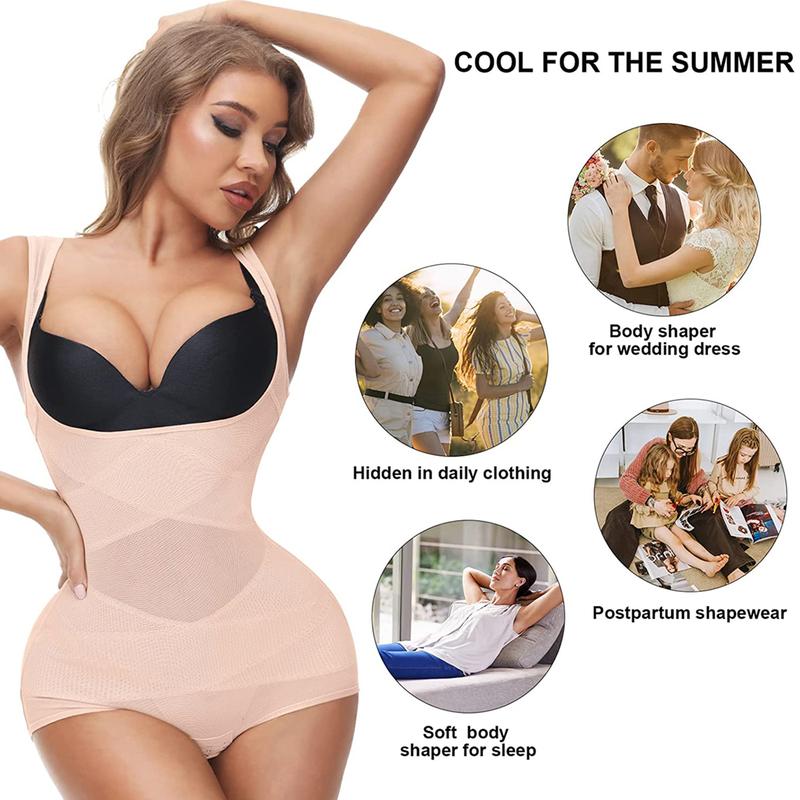 1-2 Counts Mesh Shapewear Bodysuit Tummy Control for Women Plus Size Faja Body Shaper Backless Bodysuit Butt Lifter, Ladies Seamless Breathable Shapewear Plus Size S -3XL Beige Black