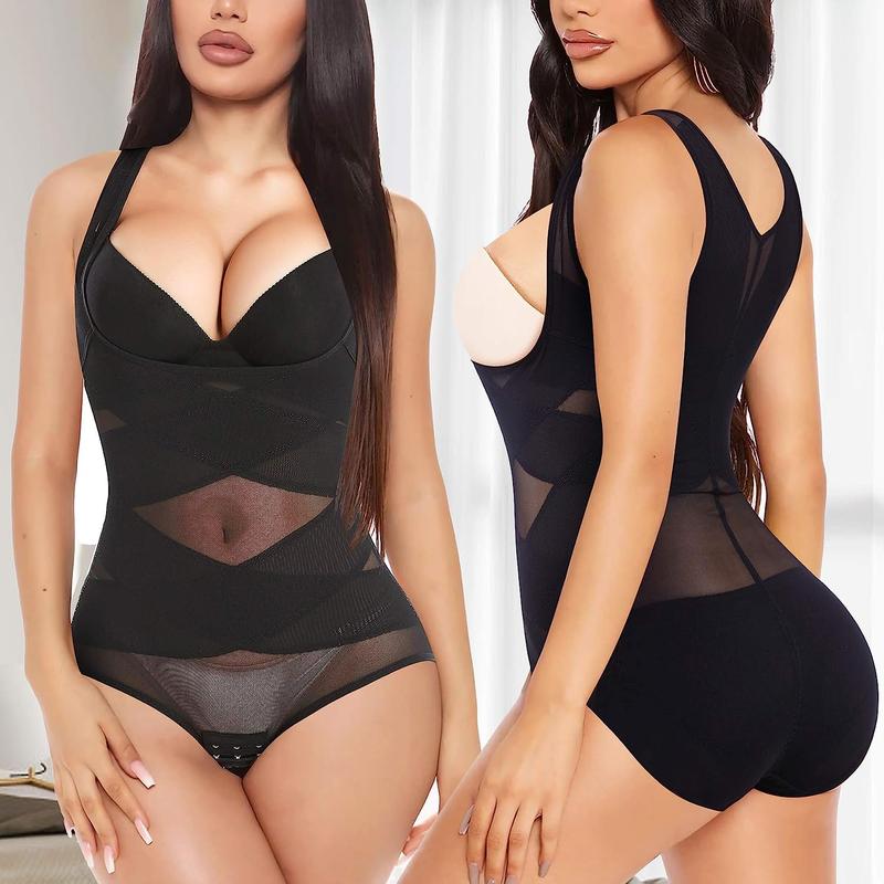 1-2 Counts Mesh Shapewear Bodysuit Tummy Control for Women Plus Size Faja Body Shaper Backless Bodysuit Butt Lifter, Ladies Seamless Breathable Shapewear Plus Size S -3XL Beige Black